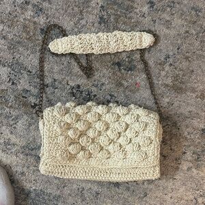 Elegant handmade Cream Crochet shoulder handbag